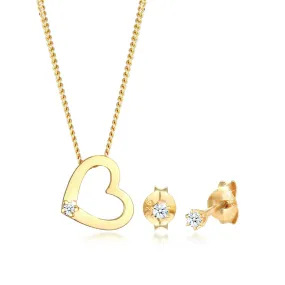   Elli  Schmuckset Kette Herz Diamant (0.075 ct.) Stecker  gold  Mittellange Halskette 