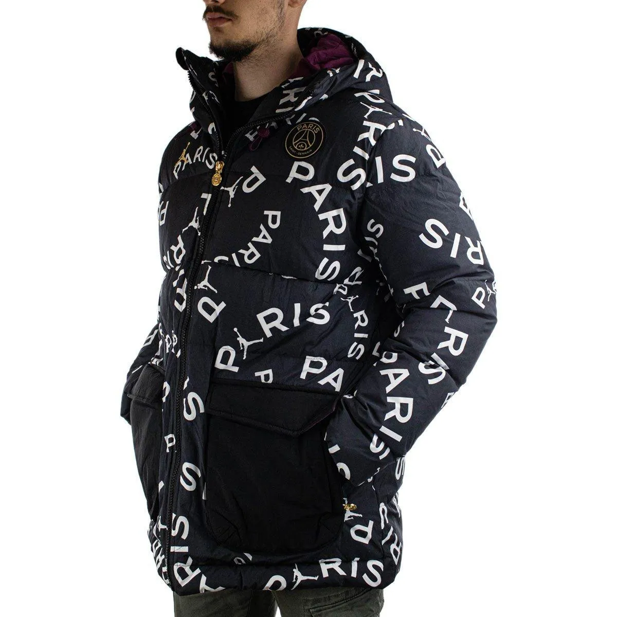 Jordan Paris Saint-Germain Daunen Parka All Over Print Winter Jacke CK9736-010 - schwarz-weiss-gold